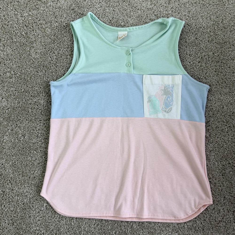 Vintage Colorblock Jantzen Tank Top Womens Medium Pastel Scoop Neck Pocket USA